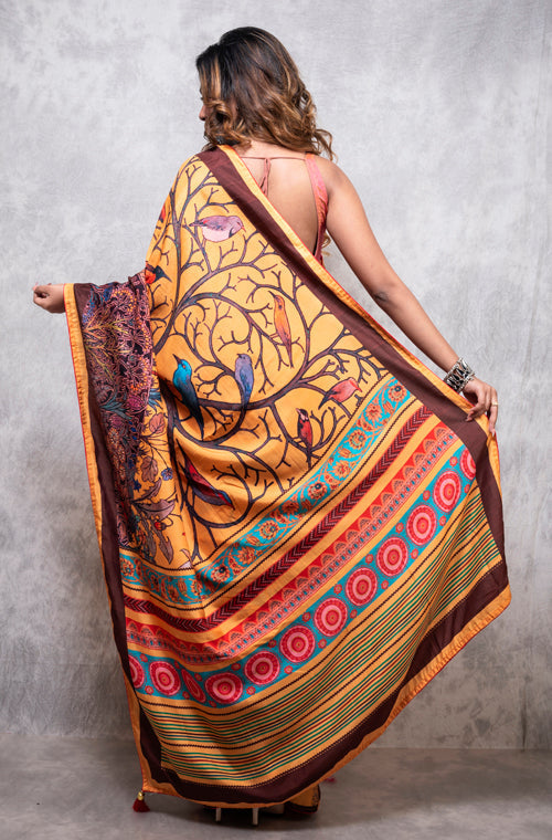 Morchari Pure Dola Silk Saree Digital Print - Multicolour