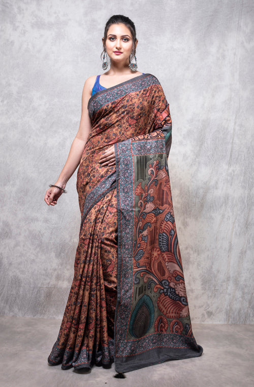 Morchari Pure Dola Silk Saree Digital Print - Multicolour