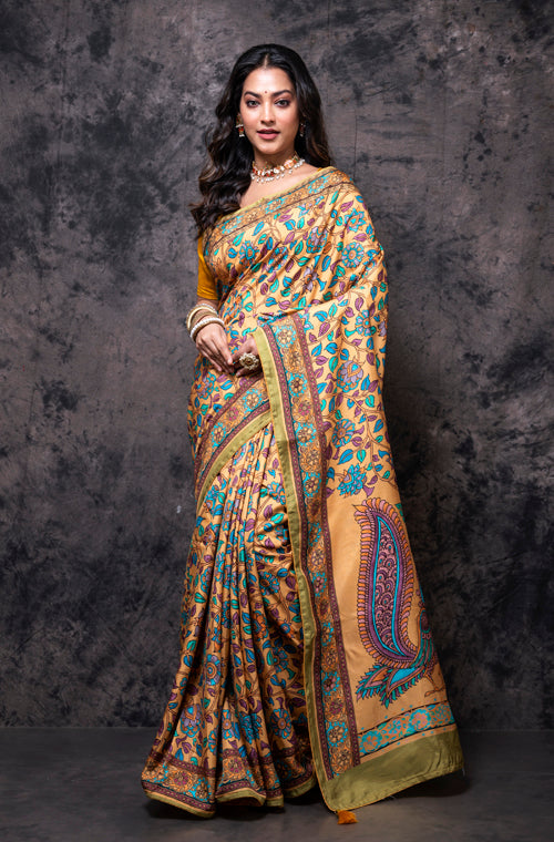 Morchari Pure Dola Silk Saree Digital Print - Multicolour