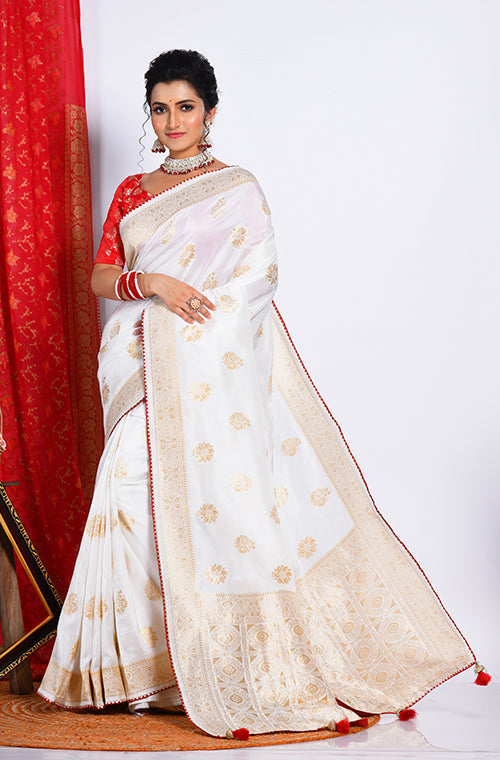 Morchari Pure Dola Silk Saree - White