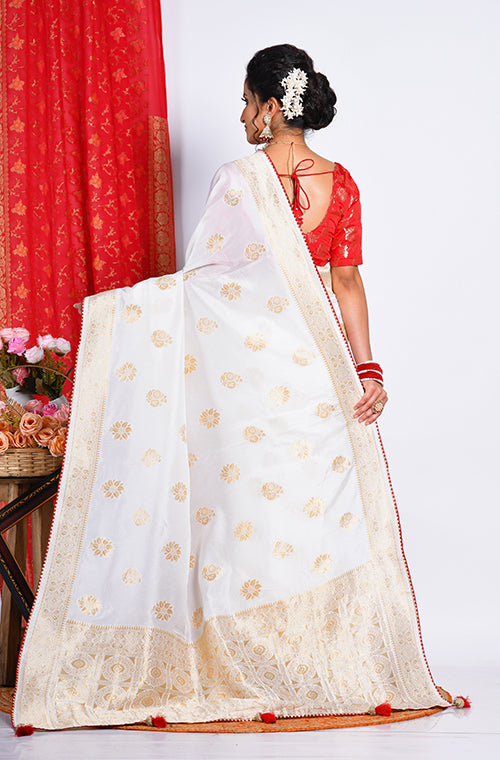 Morchari Pure Dola Silk Saree - White