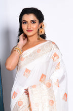 Morchari Pure Dola Silk Saree - White