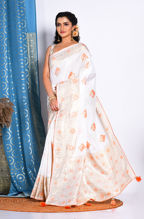 Morchari Pure Dola Silk Saree - White