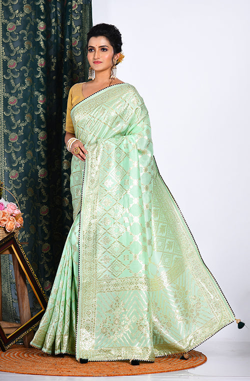 Morchari Pure Dola Silk Saree - Light Green
