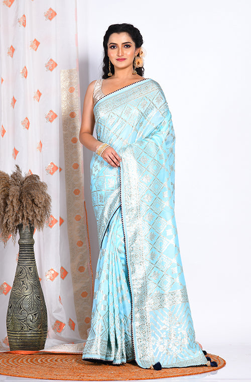 Morchari Pure Dola Silk Saree - Sky Blue