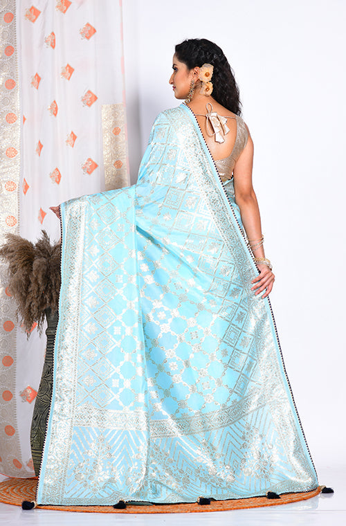 Morchari Pure Dola Silk Saree - Sky Blue