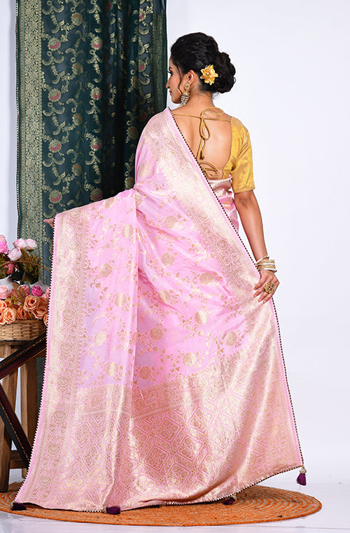 Morchari Pure Dola Silk Saree - Light Pink