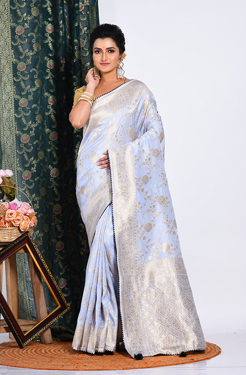 Morchari Pure Dola Silk Saree - Light Grey