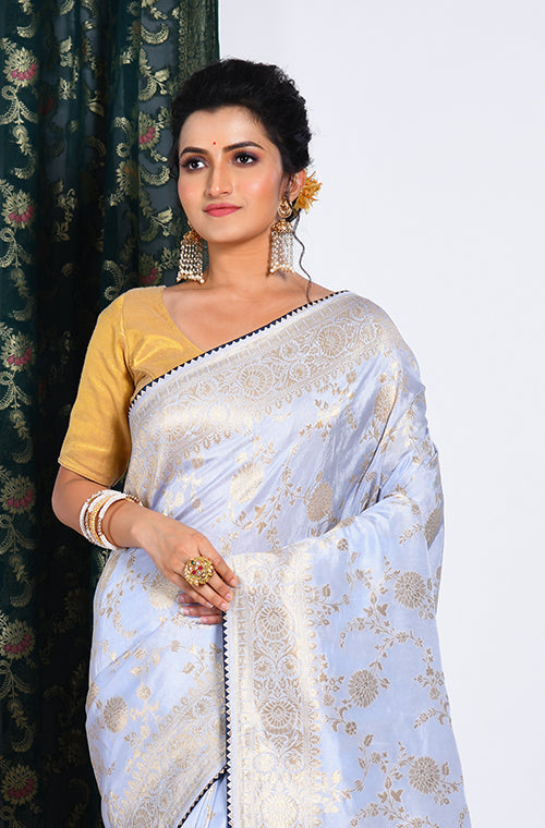 Morchari Pure Dola Silk Saree - Light Grey