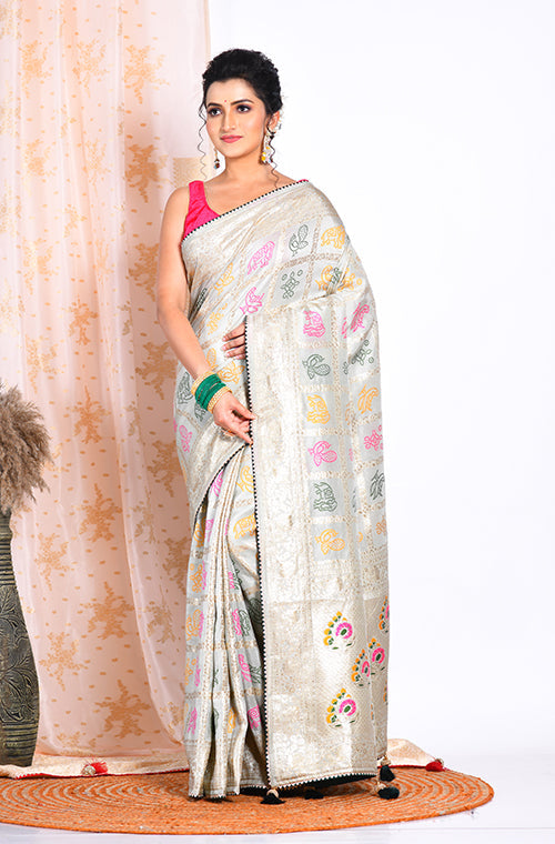 Morchari Pure Dola Silk Saree - Light Green