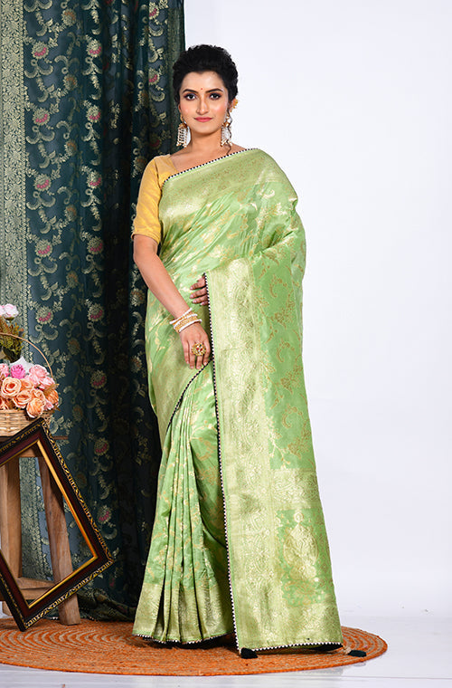 Morchari Pure Russian Silk Saree - Green