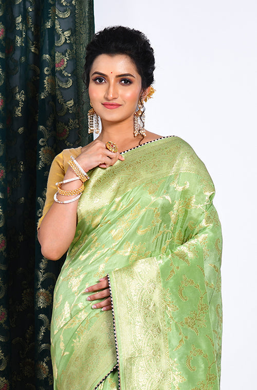 Morchari Pure Russian Silk Saree - Green