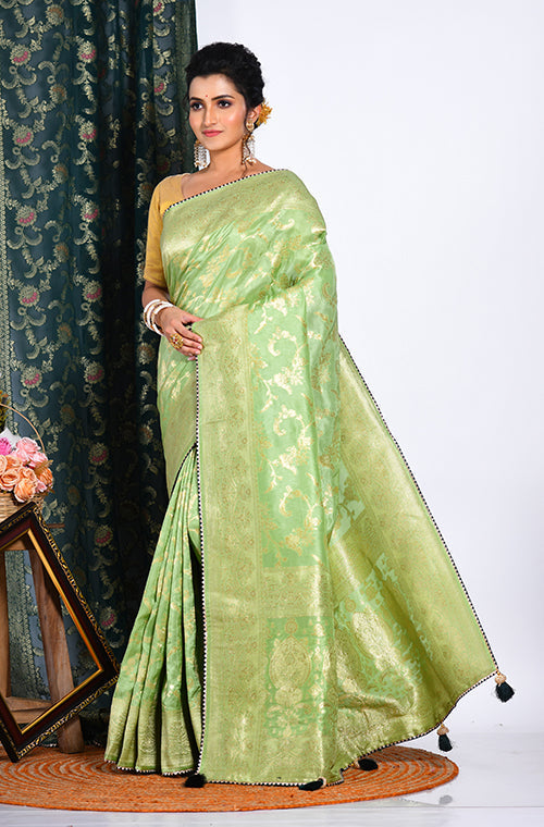 Morchari Pure Russian Silk Saree - Green