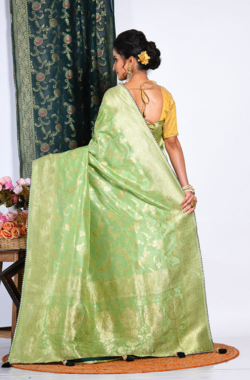 Morchari Pure Russian Silk Saree - Green