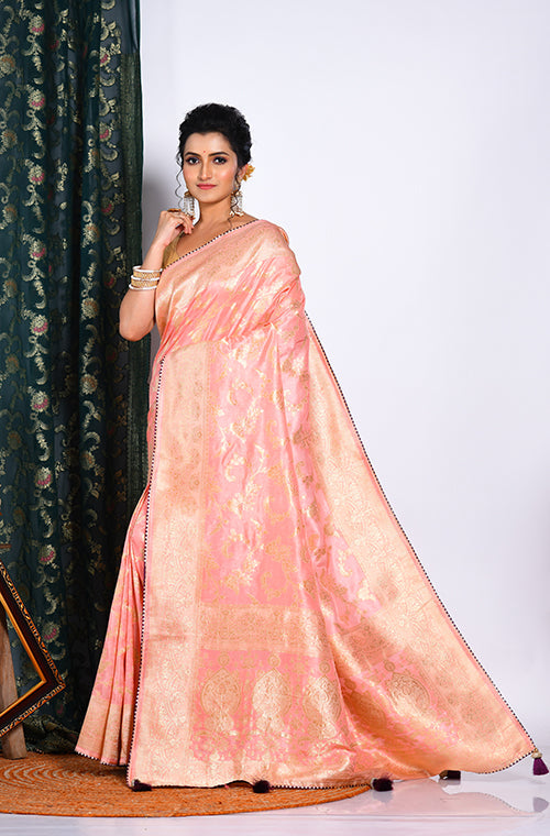 Morchari Pure Russian Silk Saree - Peach