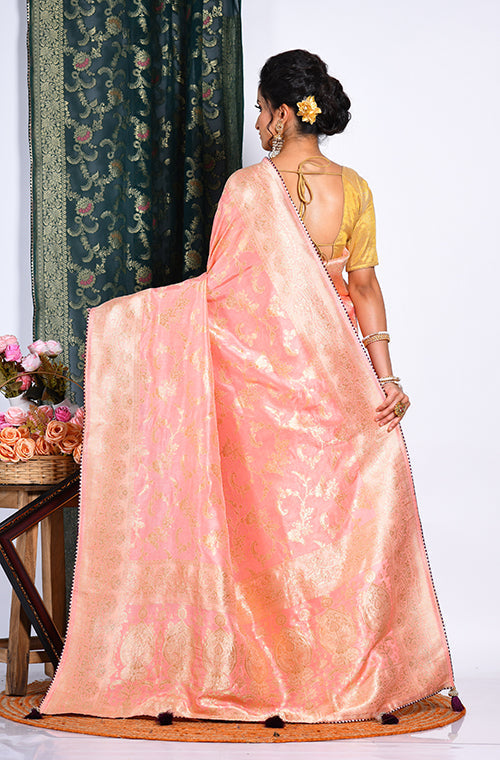 Morchari Pure Russian Silk Saree - Peach