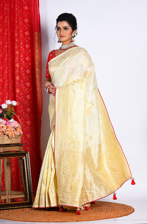 Morchari Pure Russian Silk Saree - Light Yellow