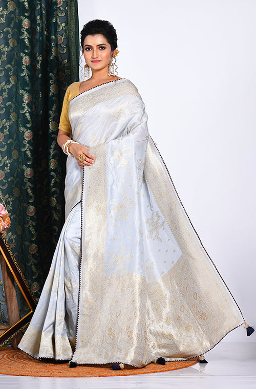 Morchari Pure Russian Silk Saree - Grey