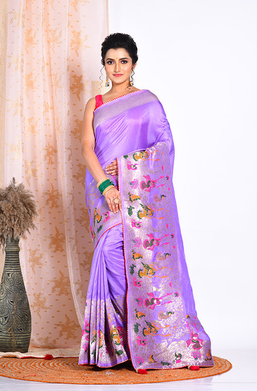 Morchari Pure Russian Silk Saree - Purple