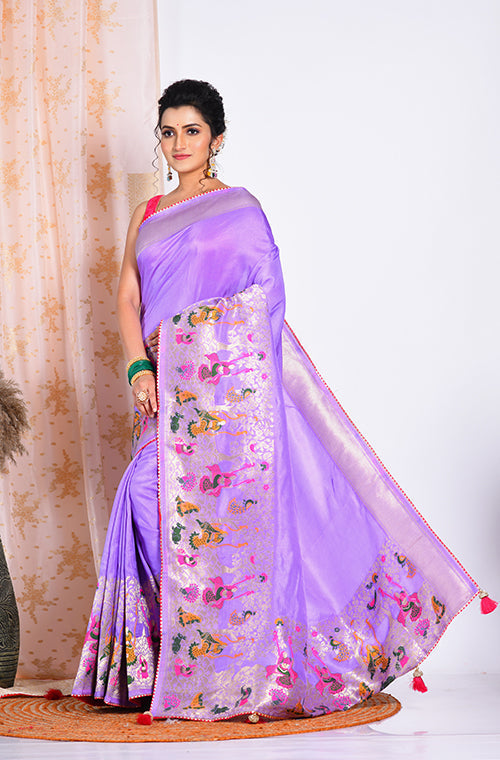 Morchari Pure Russian Silk Saree - Purple