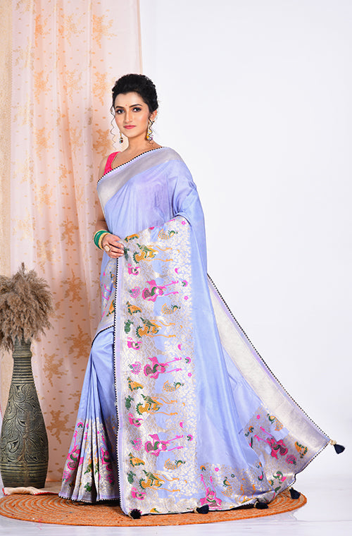 Morchari Pure Russian Silk Saree - Light Blue