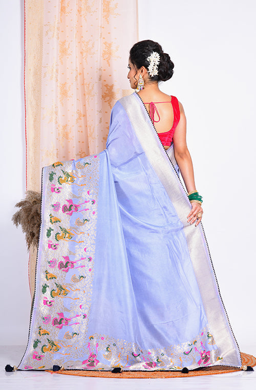 Morchari Pure Russian Silk Saree - Light Blue