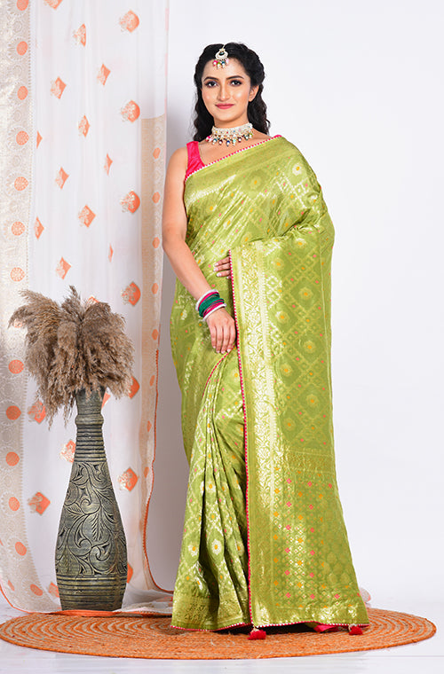 Morchari Pure Russian Silk Saree - Green