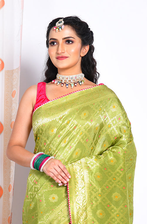 Morchari Pure Russian Silk Saree - Green