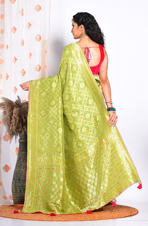Morchari Pure Russian Silk Saree - Green