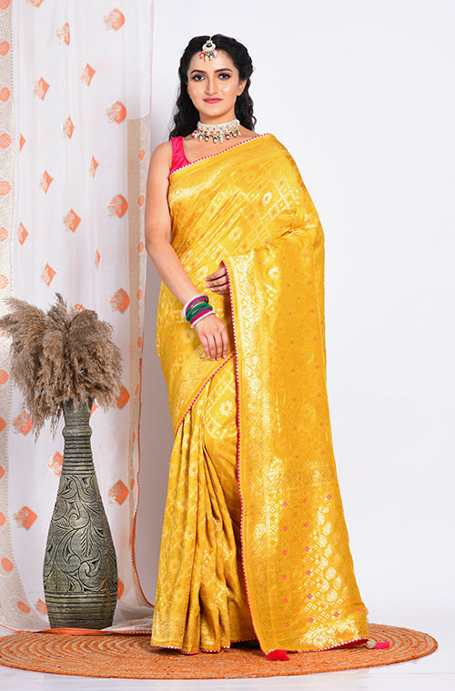 Morchari Pure Russian Silk Saree - Yellow