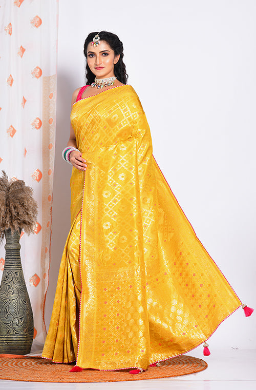 Morchari Pure Russian Silk Saree - Yellow