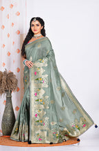 Morchari Pure Russian Silk Saree - Green