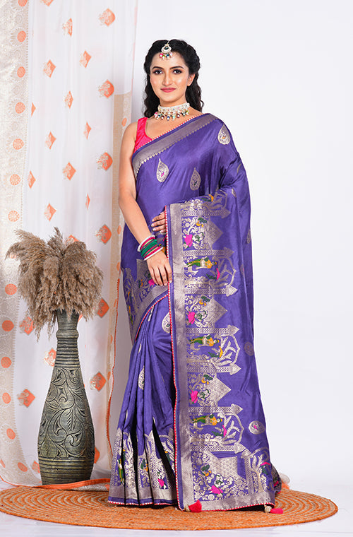 Morchari Pure Russian Silk Saree - Purple
