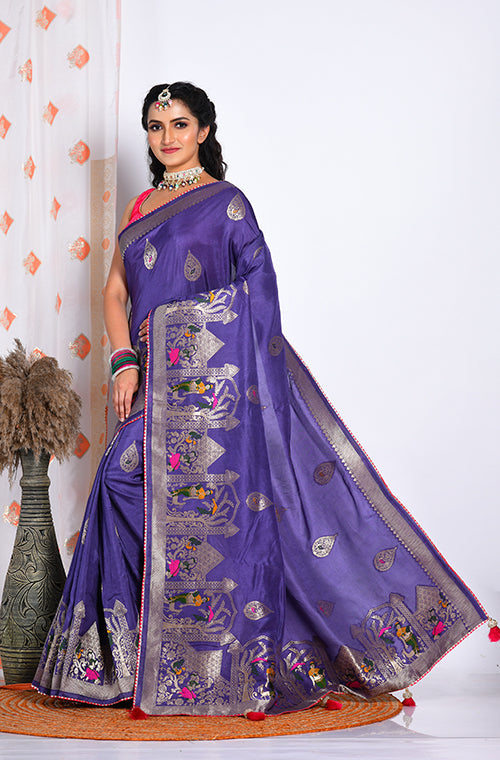 Morchari Pure Russian Silk Saree - Purple