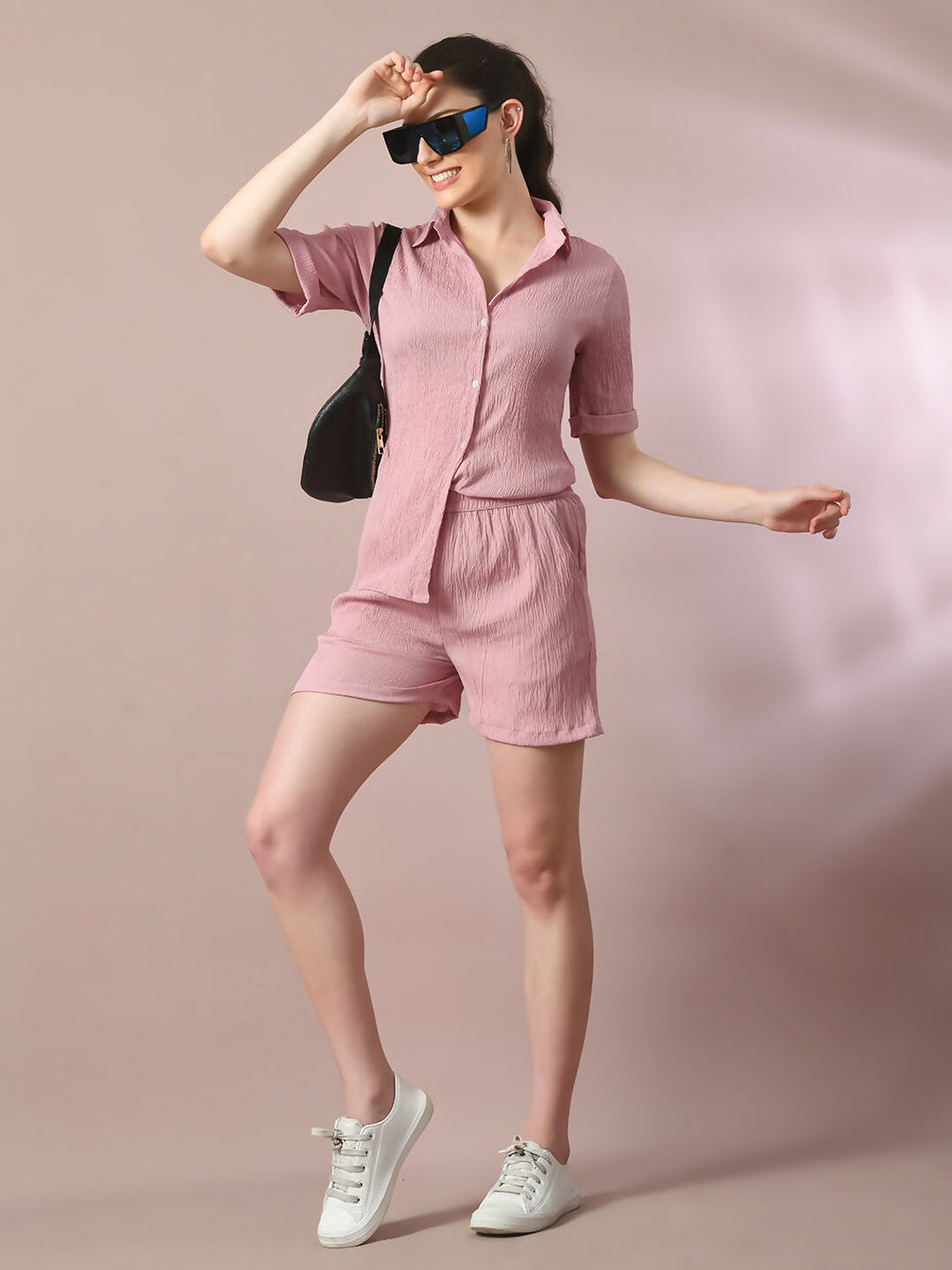 Myshka Women's Pink Solid Regular Fit Shirt