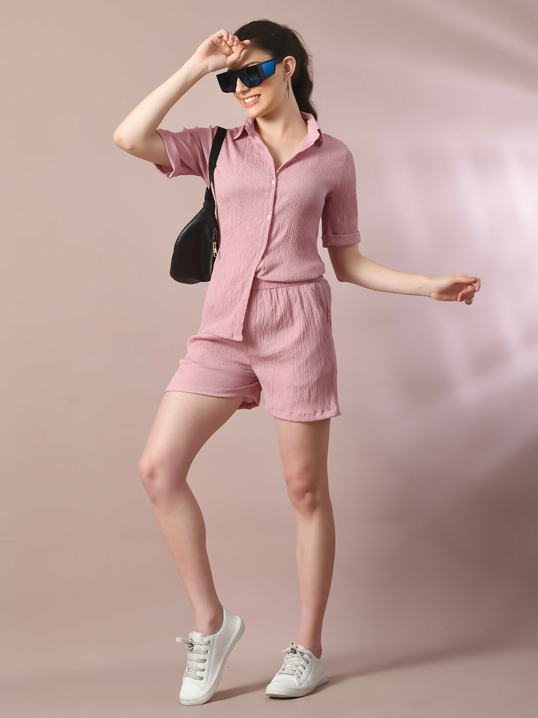 Myshka Women's Pink Solid Regular Fit Shirt