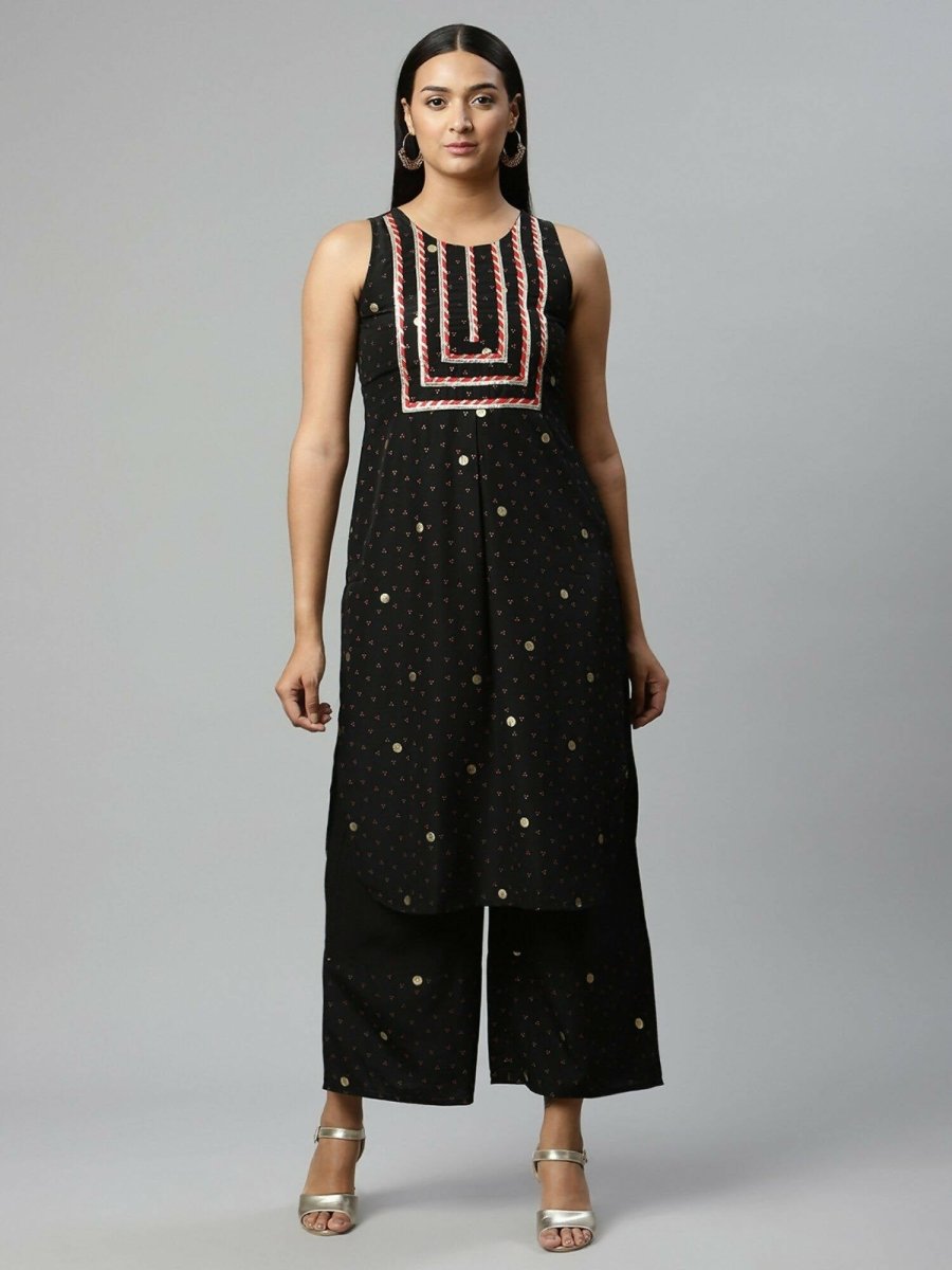 Ahalyaa Womens Black Crepe Printed Kurta Palazzo Set - Distacart
