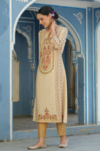 Juniper Women's Cream Rayon Staple Placement Printed A-Line Kurta - Distacart