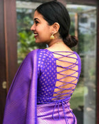 DEIANA'S Beautiful Designer Golden zari Soft Lichi Silk Saree - Royal Blue