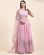 Pink Pure Viscose Georgette Sequence Embroidery work Lehenga Choli with Dupatta - Aakriti