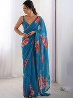 Traditional Partywear Blue Georgette Fancy Saree-Pavitra - Distacart