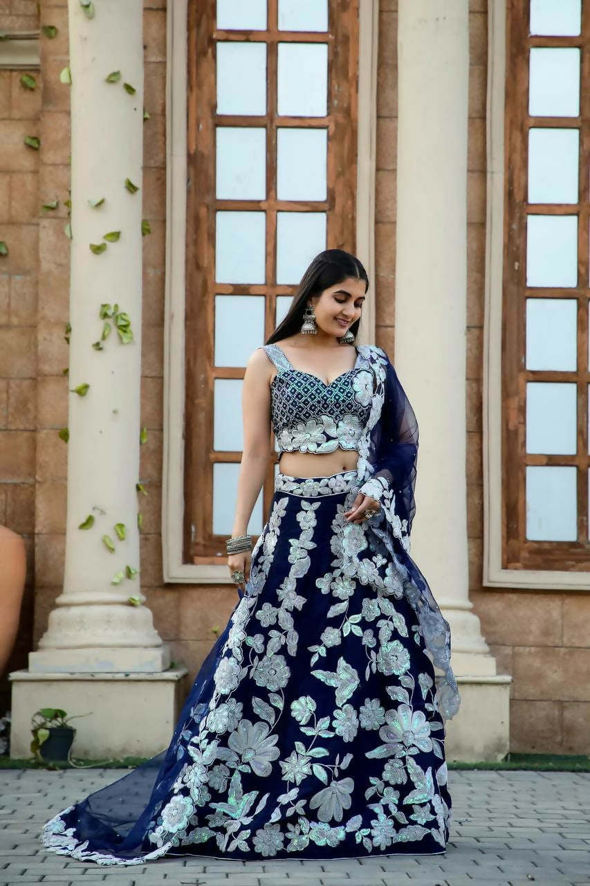 Jyoti Fashion Women's Navy Blue Kasturi Silk Georgette Rainbow Sequins with Dori Embroidered Designer Lehenga Choli Set