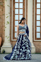 Jyoti Fashion Women's Navy Blue Kasturi Silk Georgette Rainbow Sequins with Dori Embroidered Designer Lehenga Choli Set