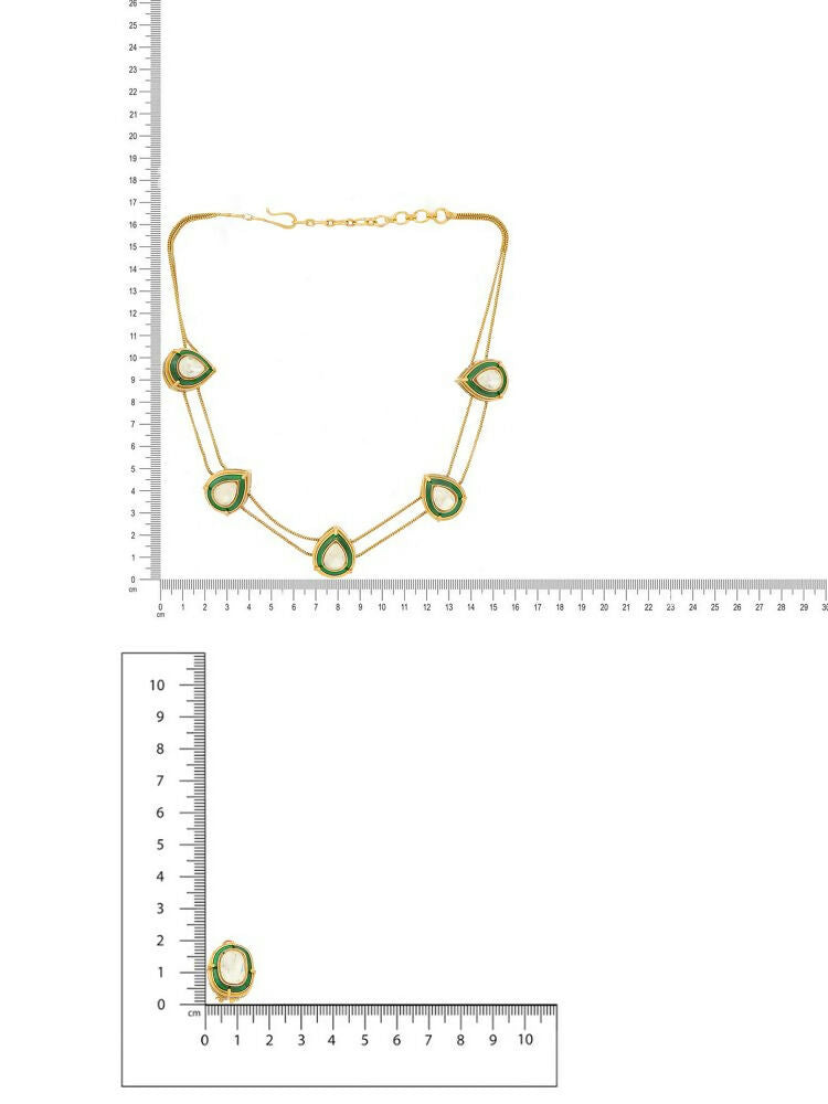 Green Meenakari Antique Finish Earrings and Drop Necklace set - Ruby Raang