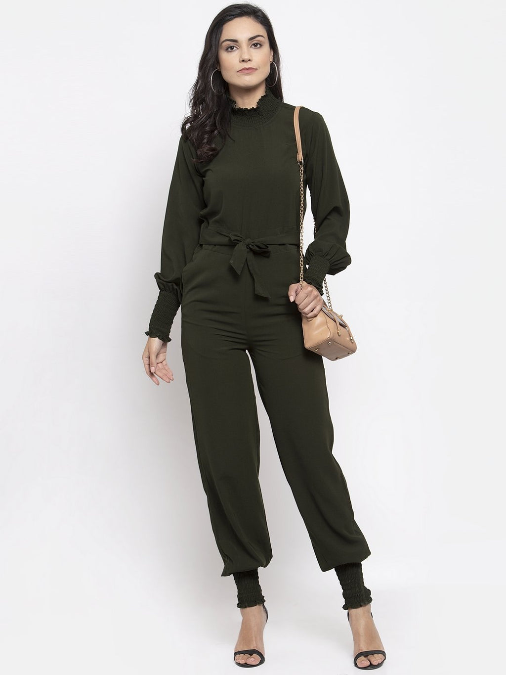 Jompers Women Olive Green Solid Basic Jumpsuit - Distacart