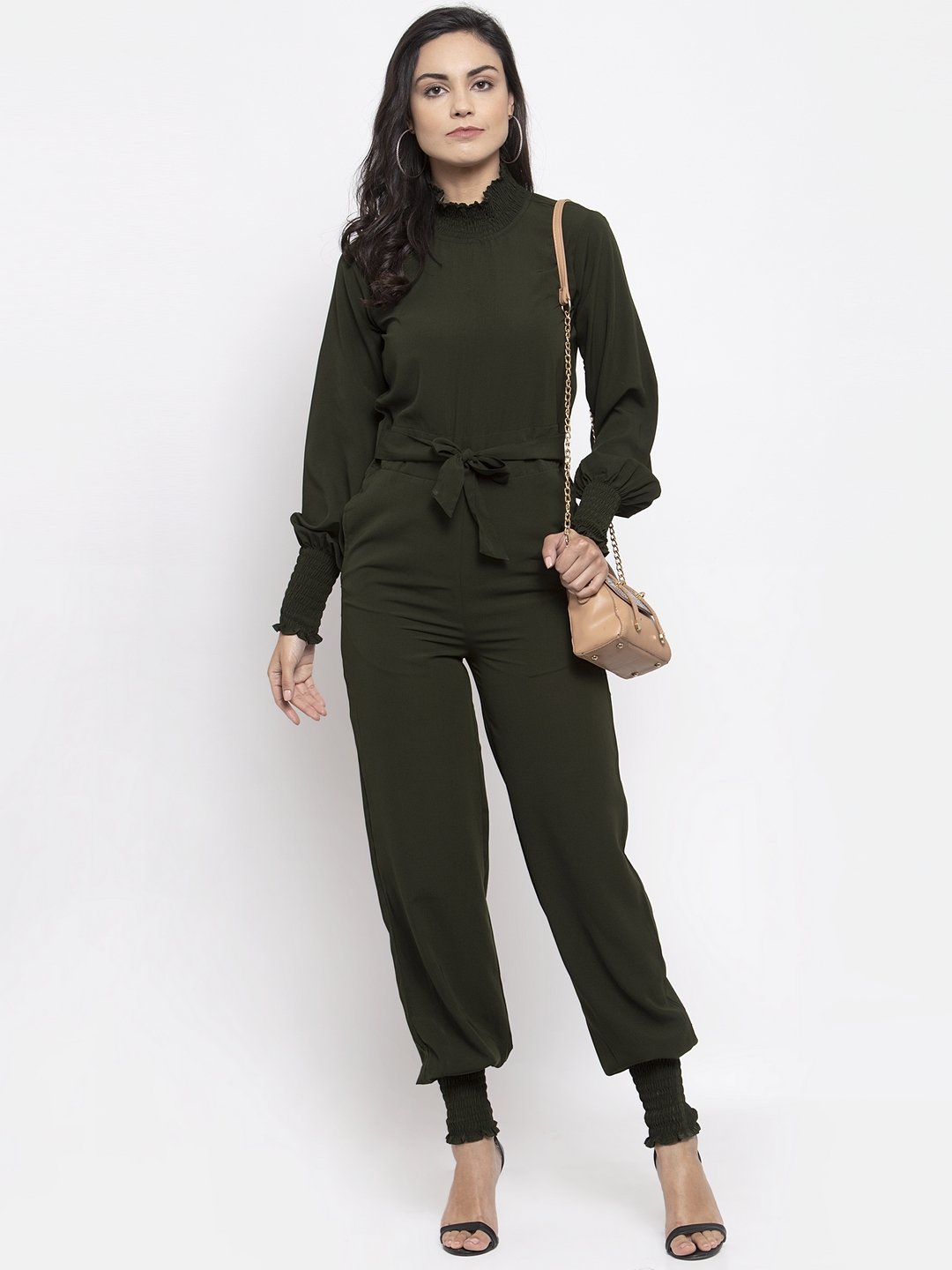 Jompers Women Olive Green Solid Basic Jumpsuit - Distacart