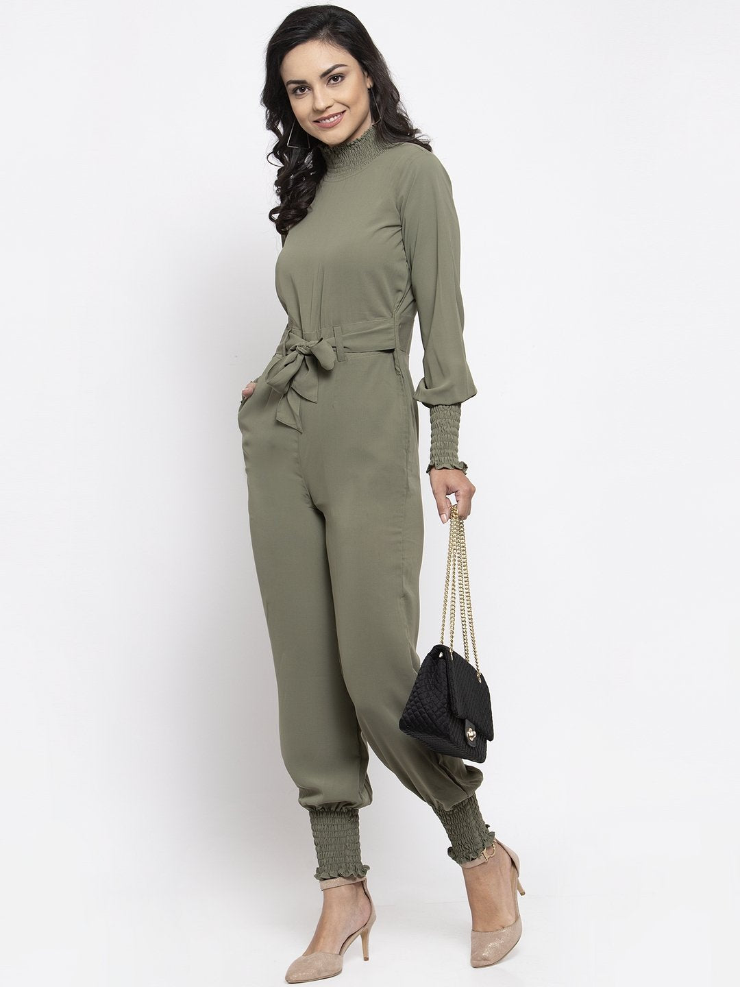 Jompers Women Pista Green Solid Basic Jumpsuit - Distacart