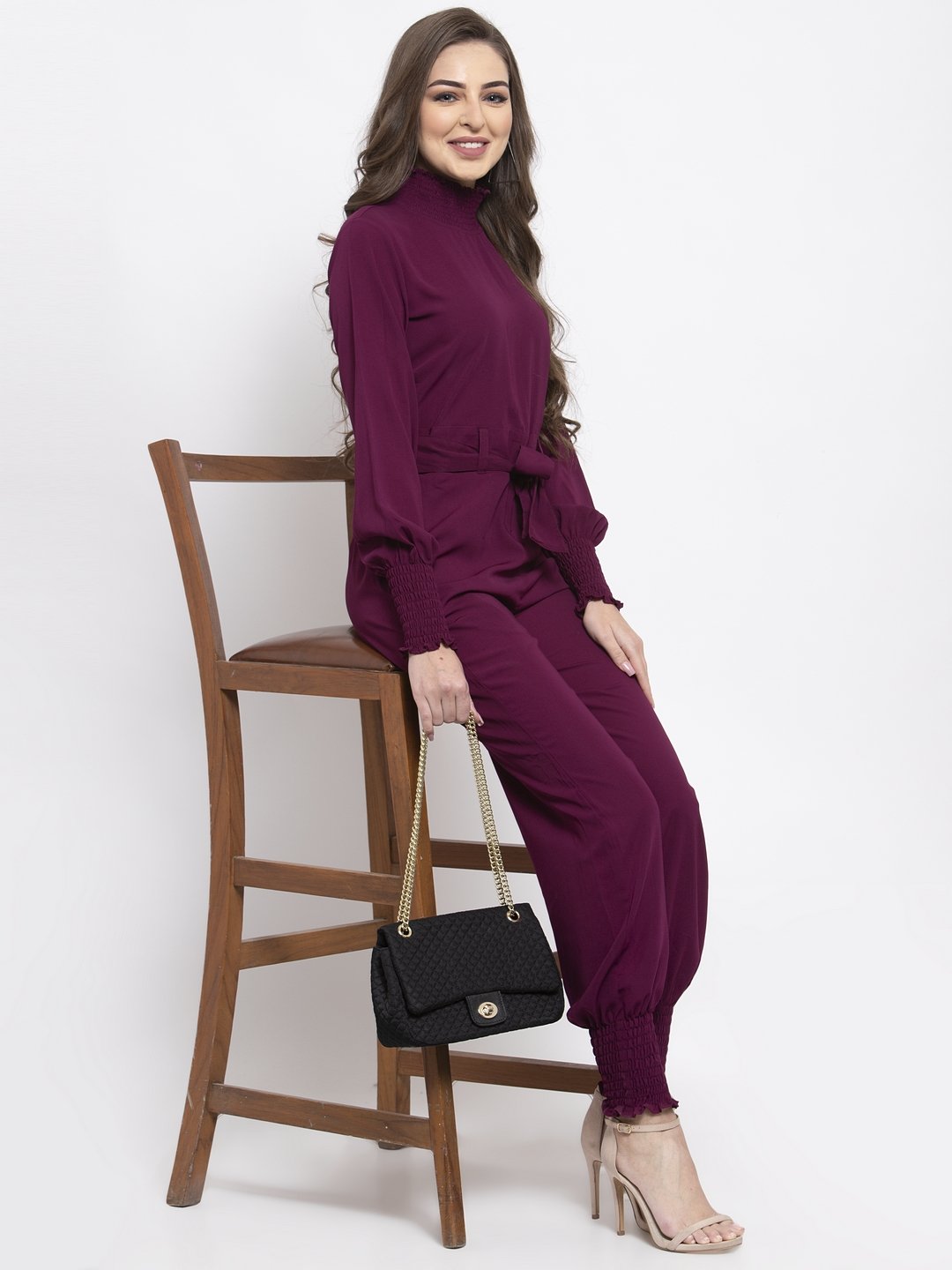 Jompers Women Purple Solid Basic Jumpsuit - Distacart