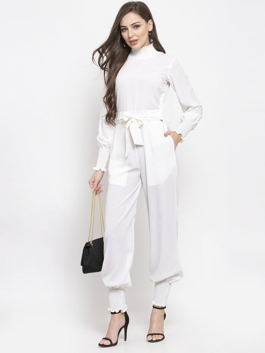 Jompers Women White Solid Basic Jumpsuit - Distacart