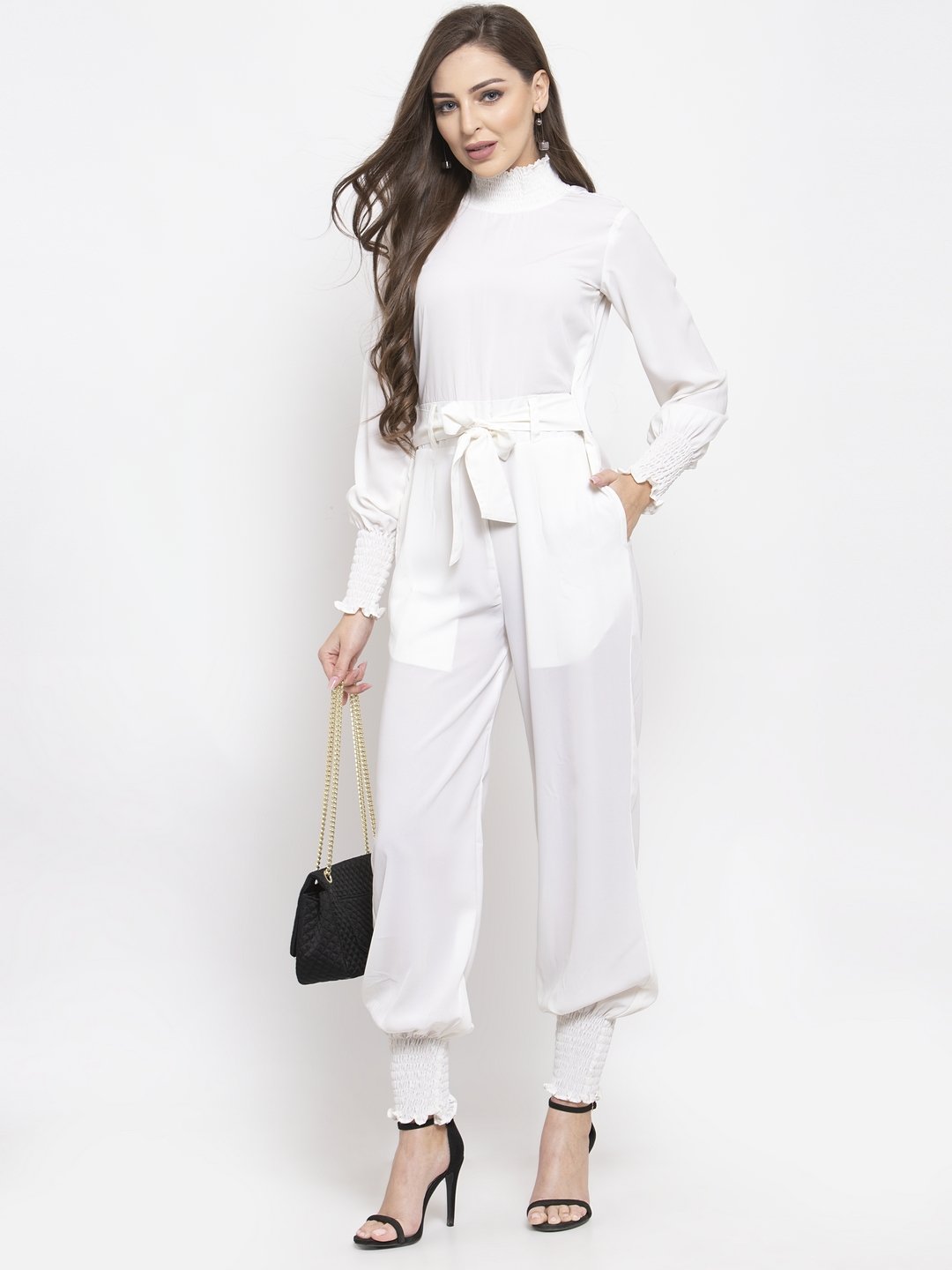 Jompers Women White Solid Basic Jumpsuit - Distacart